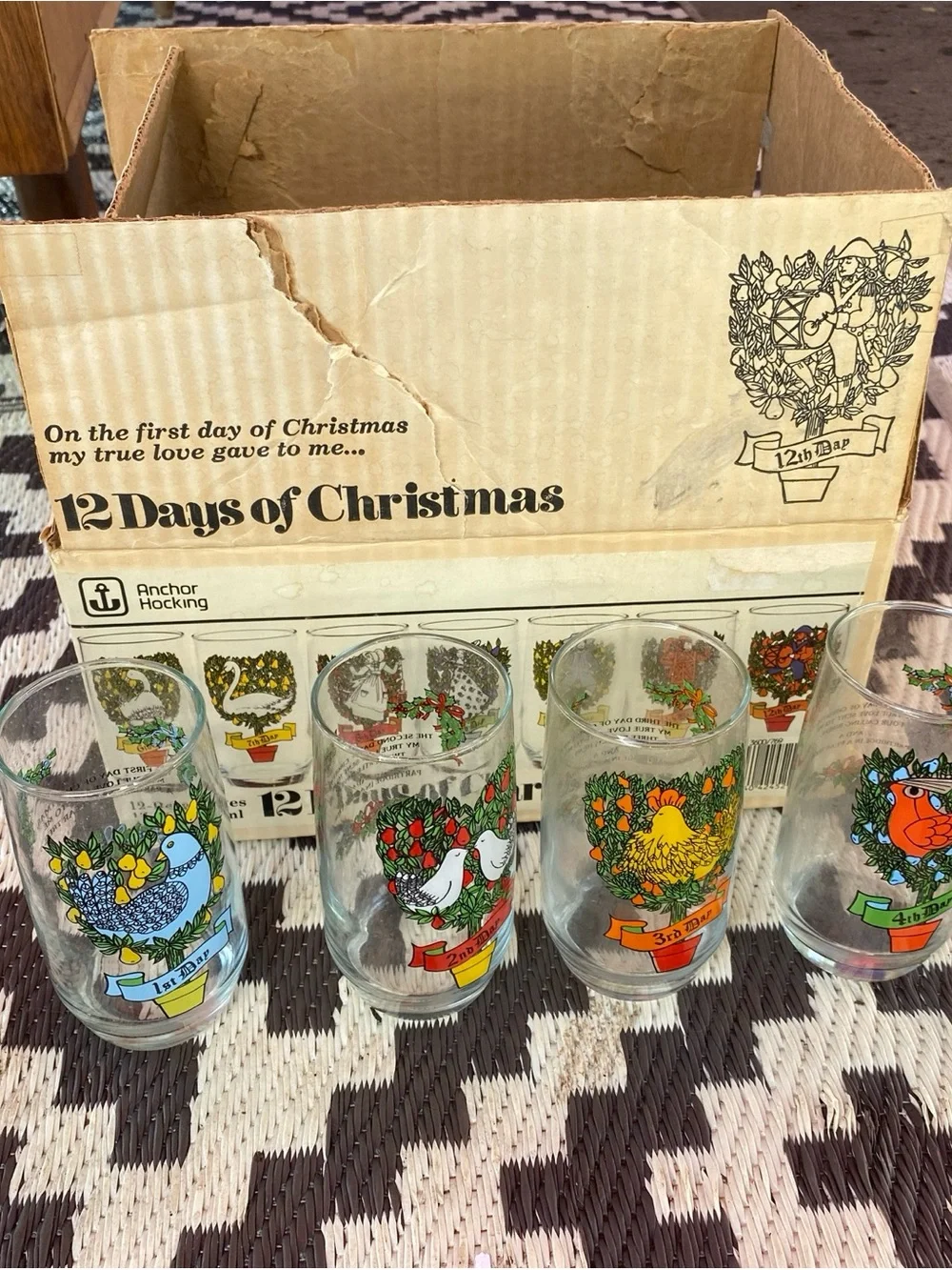 Anchor Hocking 12 Days of Christmas Holiday Glasses - Set with Box